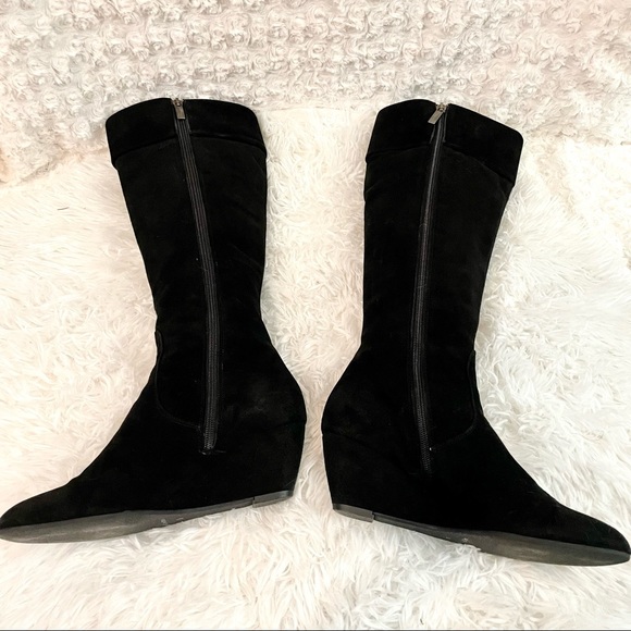 Aquatalia Tall Quilted Black Wedge Heel Boots - Picture 9 of 13